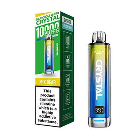 Bloody bar crystal 10k vape kit mix bear device and packaging on a white background - uk vape sales