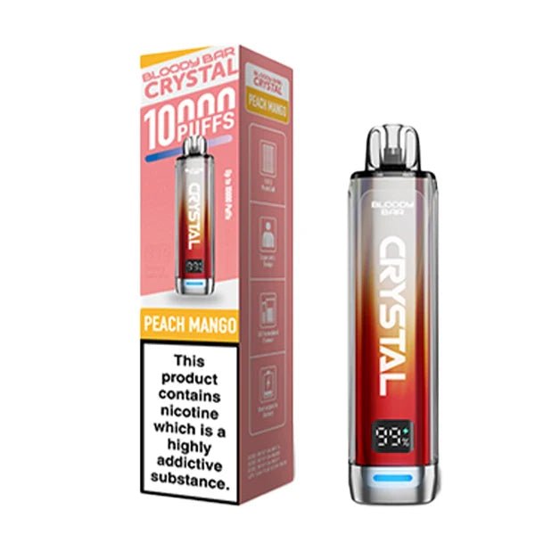 Bloody bar crystal 10k vape kit peach mango device and packaging on a white background - uk vape sales