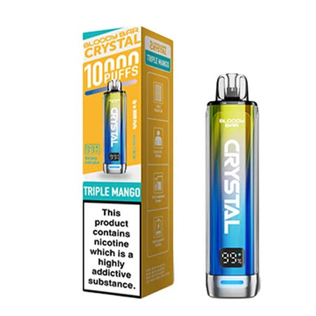 Bloody bar crystal 10k vape kit triple mango device and packaging on a white background - uk vape sales