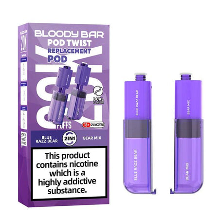 Bloody Bar Pod Twist 20K Refill Pods blue razz bear & bear mix with packaging on a white background - uk vape sales