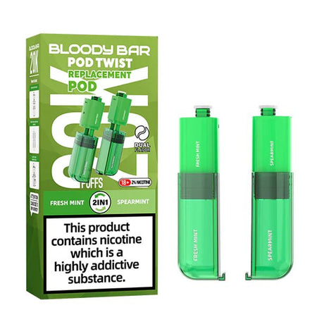 Bloody Bar Pod Twist 20K Refill Pods fresh mint & spearmint with packaging on a white background - uk vape sales