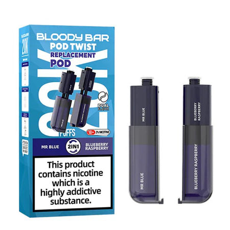 Bloody Bar Pod Twist 20K Refill Pods mr blue & blueberry raspberry with packaging on a white background - uk vape sales