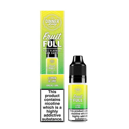 Dinner Lady Fruit Full Bar Salts lemon & lime 10ml nic salt bottle with packaging on white background - uk vape sale