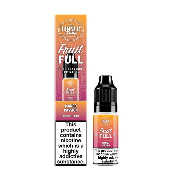 Dinner Lady Fruit Full Bar Salts mango passion 10ml nic salt bottle with packaging on white background - uk vape sale