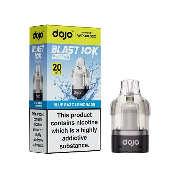 Dojo Blast 10K Refill Pods blue razz lemonade with packaging on a white background - uk vape sales