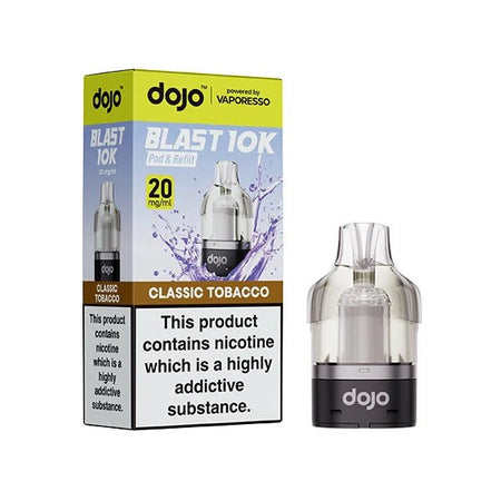 Dojo Blast 10K Refill Pods classic tobacco with packaging on a white background - uk vape sales