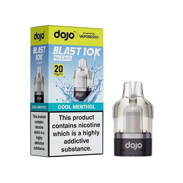 Dojo Blast 10K Refill Pods cool menthol with packaging on a white background - uk vape sales