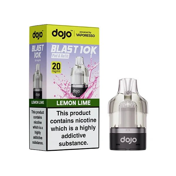 Dojo Blast 10K Refill Pods lemon lime with packaging on a white background - uk vape sales