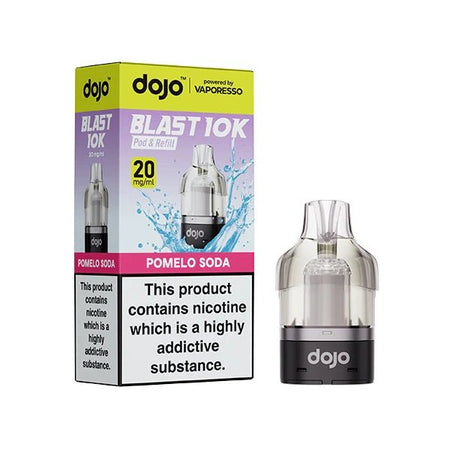 Dojo Blast 10K Refill Pods pomelo soda with packaging on a white background - uk vape sales