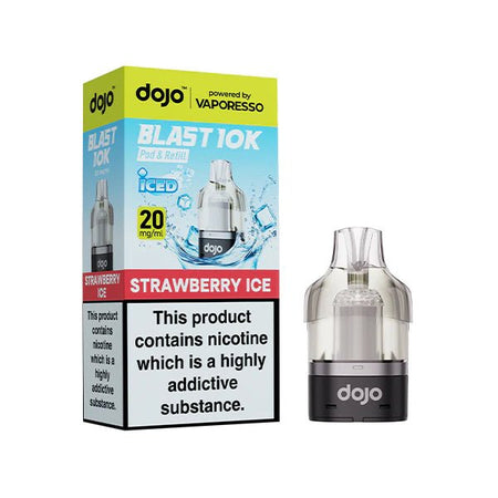 Dojo Blast 10K Refill Pods strawberry ice with packaging on a white background - uk vape sales