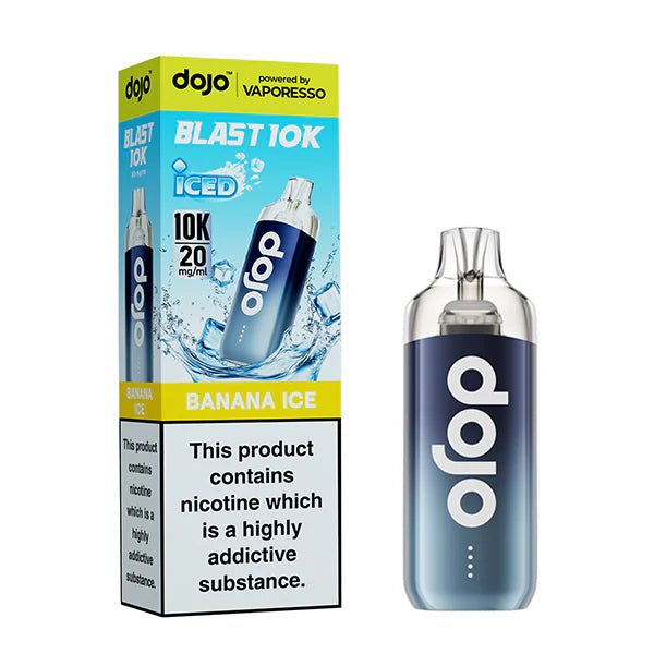 Dojo Blast 10K vape kit banana ice device and packaging on a white background - uk vape sales