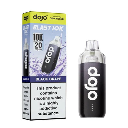 Dojo Blast 10K vape kit black grape device and packaging on a white background - uk vape sales