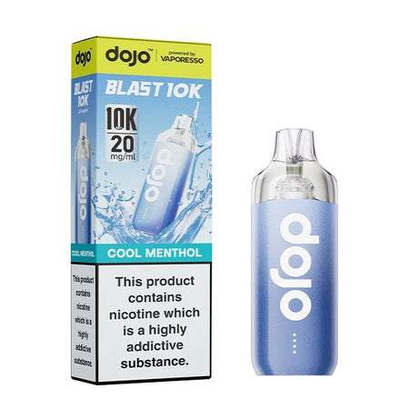 Dojo Blast 10K vape kit cool menthol device and packaging on a white background - uk vape sales