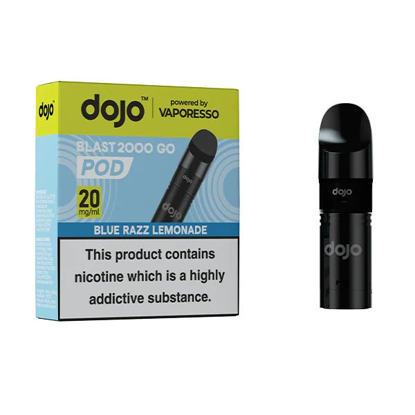 Dojo Blast 2000 Go Refill Pods blue razz lemonade with packaging on a white background - uk vape sales