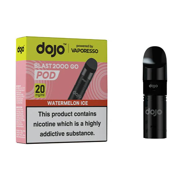 Dojo Blast 2000 Go Refill Pods watermelon ice with packaging on a white background - uk vape sales