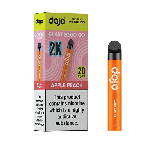 Dojo Blast 2000 Go Vape Kit apple peach with packaging on a white background - uk vape sales