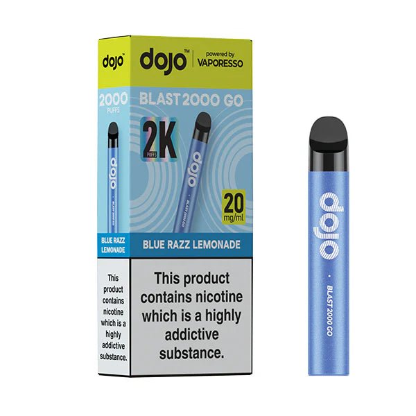 Dojo Blast 2000 Go Vape Kit blue razz lemonade with packaging on a white background - uk vape sales
