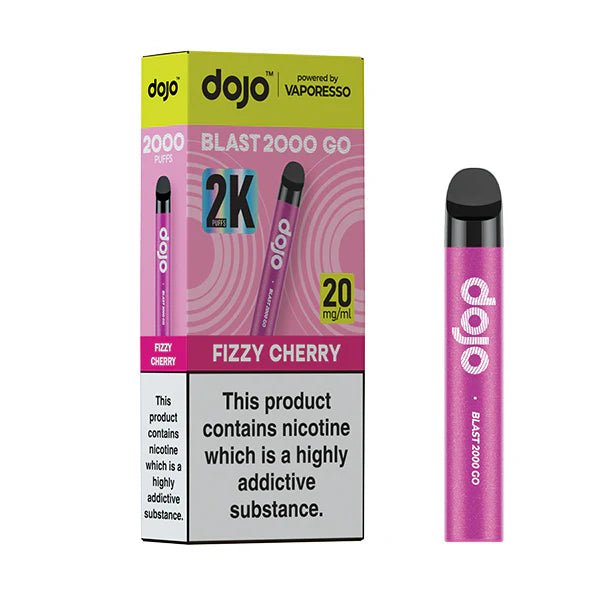Dojo Blast 2000 Go Vape Kit fizzy cherry with packaging on a white background - uk vape sales