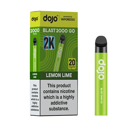 Dojo Blast 2000 Go Vape Kit lemon lime with packaging on a white background - uk vape sales