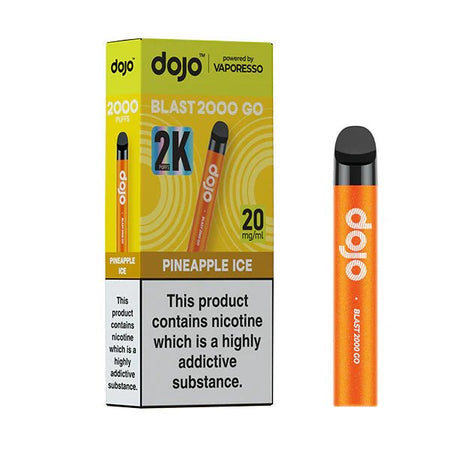 Dojo Blast 2000 Go Vape Kit pineapple ice with packaging on a white background - uk vape sales