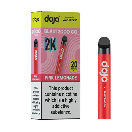 Dojo Blast 2000 Go Vape Kit pink lemonade with packaging on a white background - uk vape sales