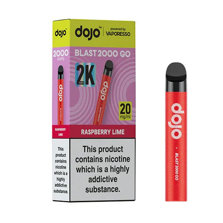 Dojo Blast 2000 Go Vape Kit raspberry lime with packaging on a white background - uk vape sales