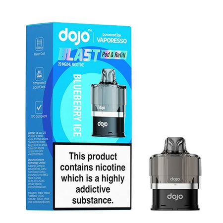 Dojo Blast 6000 Refill Pods blueberry ice with packaging on a white background - uk vape sales