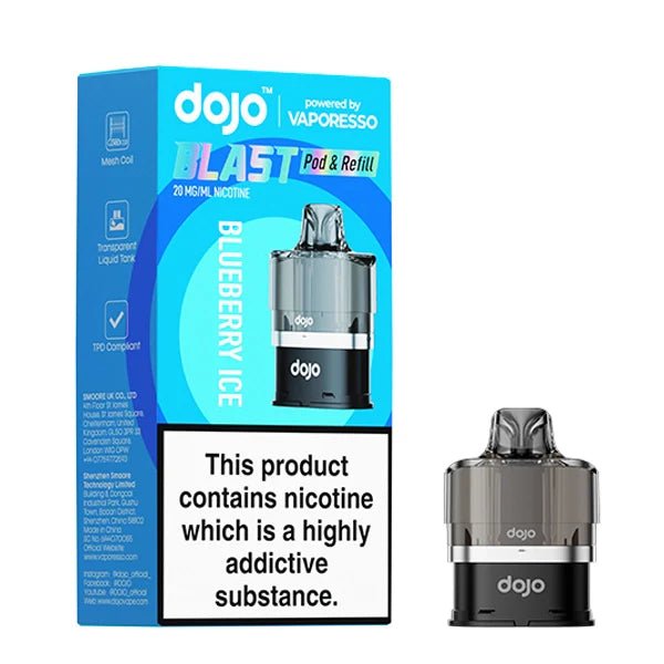 Dojo Blast 6000 Refill Pods blueberry ice with packaging on a white background - uk vape sales
