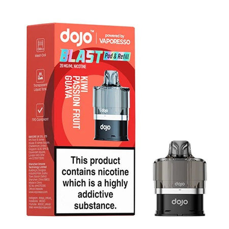 Dojo Blast 6000 Refill Pods kiwi passion fruit guava with packaging on a white background - uk vape sales