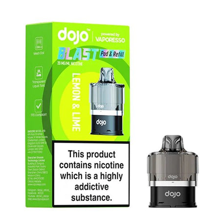 Dojo Blast 6000 Refill Pods lemon & lime with packaging on a white background - uk vape sales