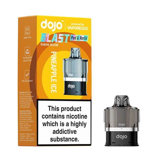 Dojo Blast 6000 Refill Pods pineapple ice with packaging on a white background - uk vape sales