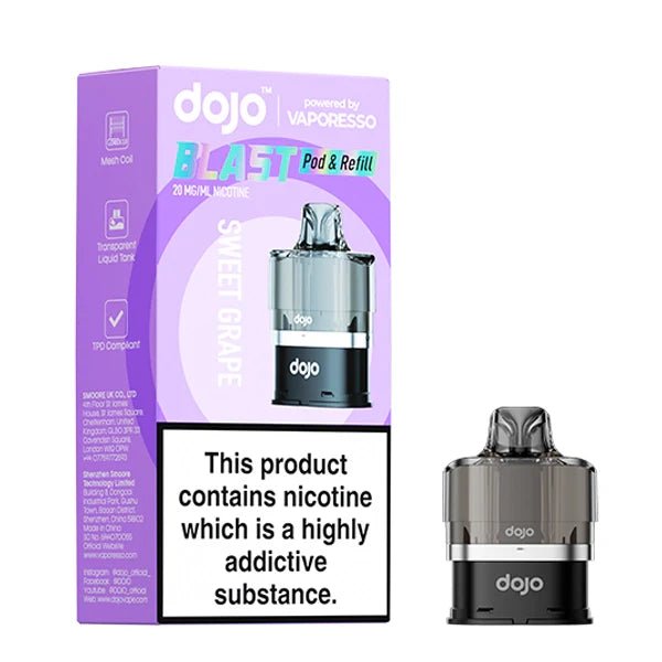 Dojo Blast 6000 Refill Pods sweet grape with packaging on a white background - uk vape sales