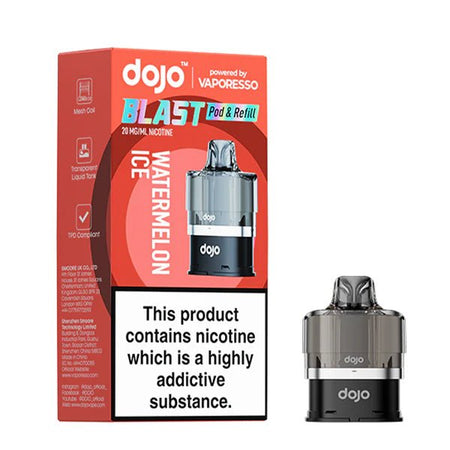 Dojo Blast 6000 Refill Pods watermelon ice with packaging on a white background - uk vape sales