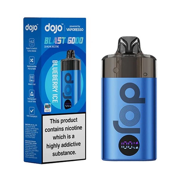 Dojo Blast 6000 Vape Kit blueberry ice device and packaging on a white background - uk vape sales