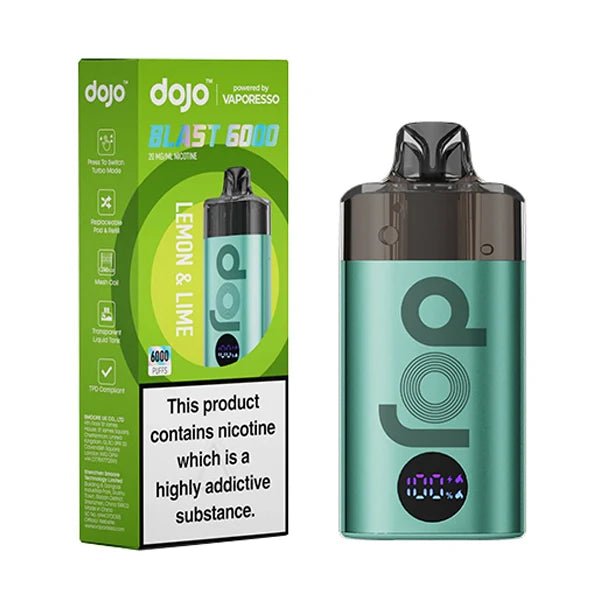 Dojo Blast 6000 Vape Kit lemon & lime device and packaging on a white background - uk vape sales