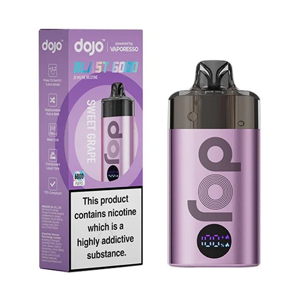 Dojo Blast 6000 Vape Kit sweet grape device and packaging on a white background - uk vape sales