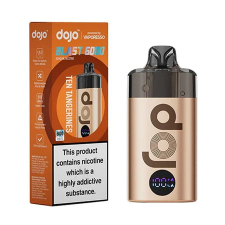 Dojo Blast 6000 Vape Kit ten tangerines device and packaging on a white background - uk vape sales