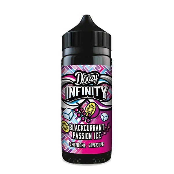 Doozy Infinity E-Liquid blackcurrant passion ice 100ml shortfill bottle on white background - uk vape sales