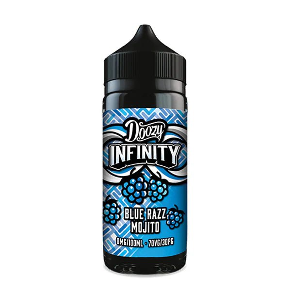 Doozy Infinity E-Liquid blue razz mojito 100ml shortfill bottle on white background - uk vape sales