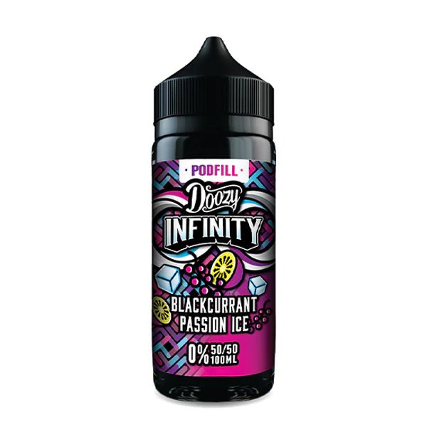 Doozy Infinity Pod Fill E-Liquid blackcurrant passion ice 100ml shortfill bottle on white background - UK vape sales