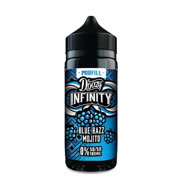 Doozy Infinity Pod Fill E-Liquid blue razz mojito 100ml shortfill bottle on white background - UK vape sales