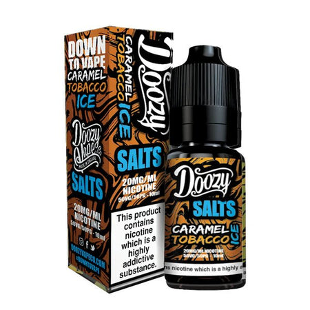 Doozy Nic Salts caramel tobacco ice 10ml nic salt bottle and packaging on a white background - uk vape sales