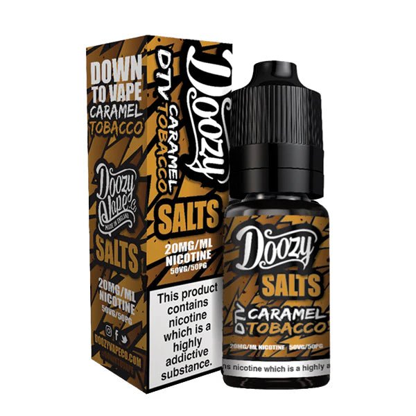 Doozy Nic Salts caramel tobacco 10ml nic salt bottle and packaging on a white background - uk vape sales