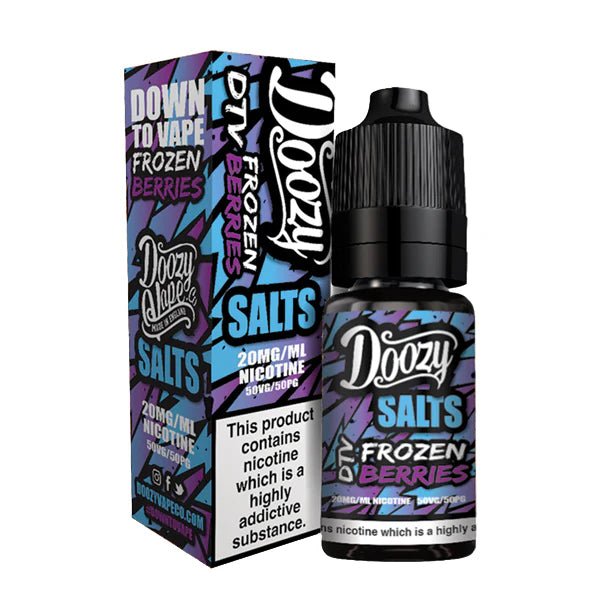 Doozy Nic Salts frozen berries 10ml nic salt bottle and packaging on a white background - uk vape sales