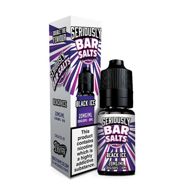 Doozy seriously bar salts black ice 10ml nic salt bottle with packaging on white background - uk vape sales
