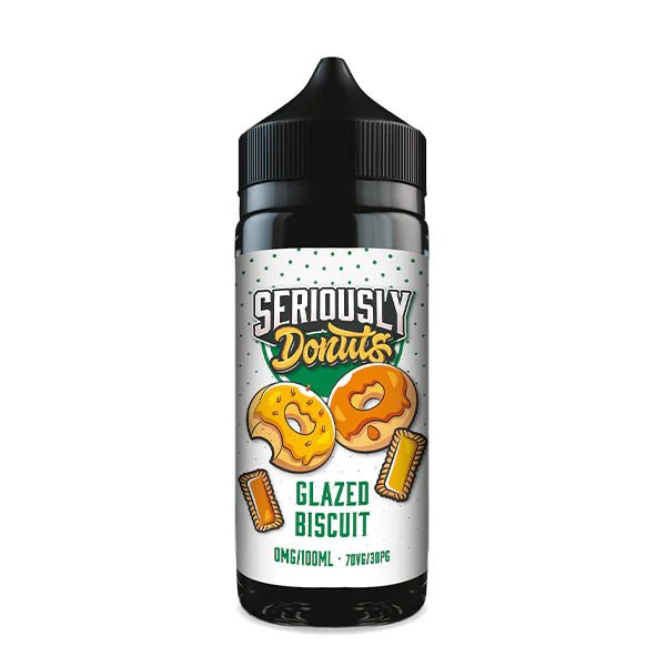 Seriously Donuts E-Liquid glazed biscuit 100ml shortfill bottle on white background - uk vape sales