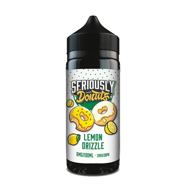 Seriously Donuts E-Liquid lemon drizzle 100ml shortfill bottle on white background - uk vape sales