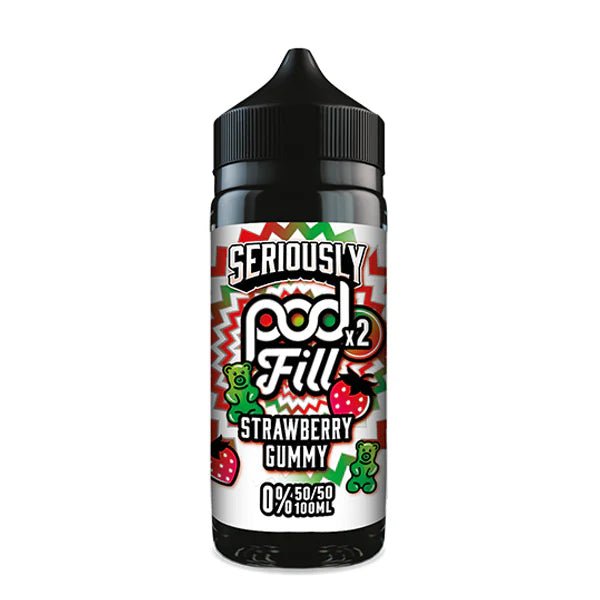 Doozy Seriously Pod Fill X2 E-Liquid strawberry gummy 100ml shortfill bottle on white background - UK vape sales