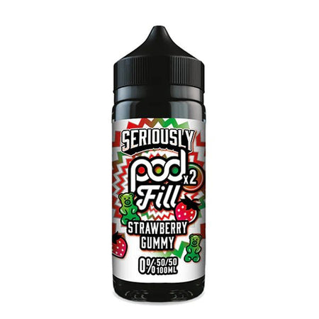 Doozy Seriously Pod Fill X2 E-Liquid strawberry gummy 100ml shortfill bottle on white background - UK vape sales