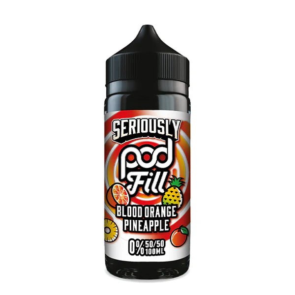 Seriously Pod Fill E-Liquid blood orange pineapple shortfill bottle on a white background - UK vape sales